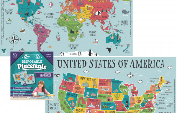 World and US Map Disposable Placemats – 50 Pack